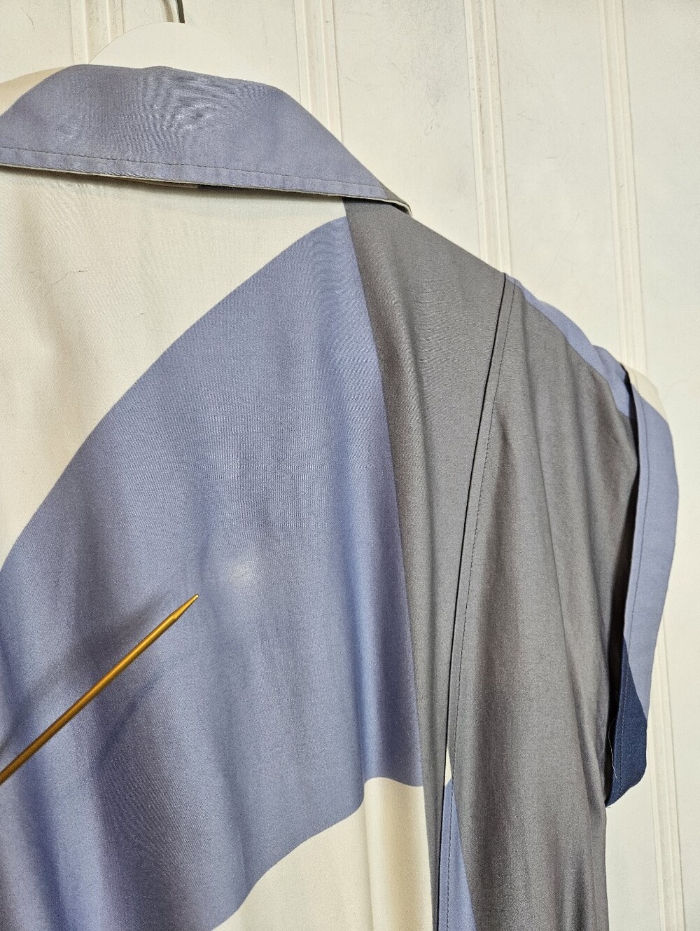 Donna Karan Midi Shirt Dress 12 Pockets Printed Pleated Belted Button Down Blue - Picture 16 of 16